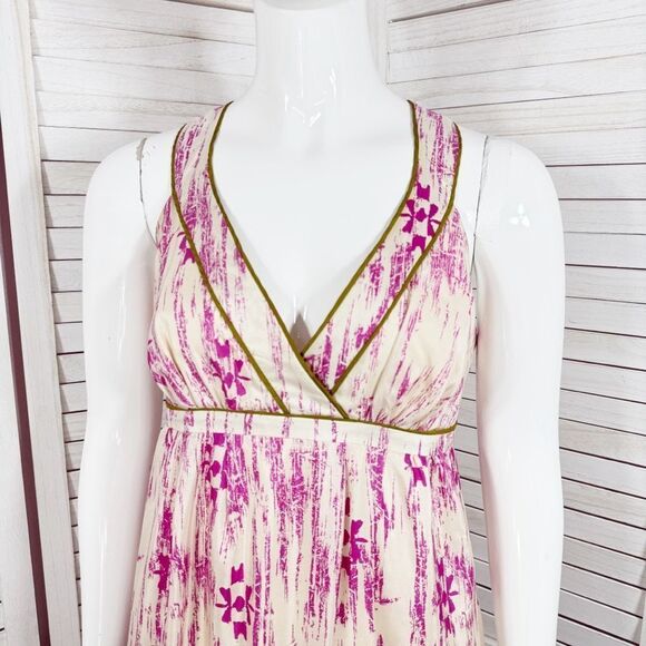 Loft Silk Ikat Tribal Print Maxi Dress Sundress Pink Cream Size 2 - Picture 7 of 15